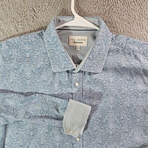 Ted Baker Endurance Dress Shirt Men 17.5 34 35 Paisley Flip Cuff Button Up Blue‎